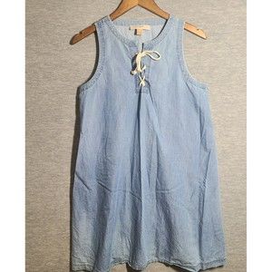 Loft Women's Chambray Denim Dress M Blue Sleeveless Aline Swing Style Lace Up